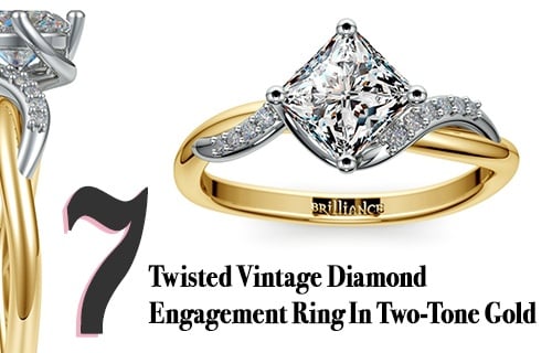 Twisted Vintage Diamond Engagement Ring In Two-Tone Gold