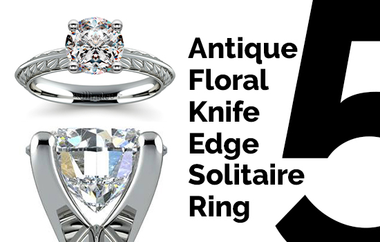 Antique Floral Knife Edge Solitaire Ring