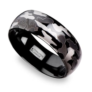 Black & Gray Camo Pattern Men's Wedding Ring in Tungsten (8mm)