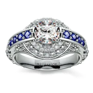 Antique Sapphire & Diamond Double Halo Ring In Platinum