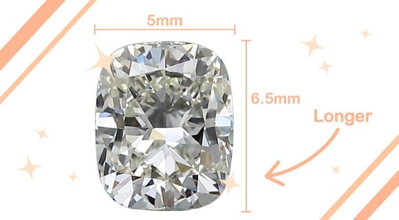 Image showing an elongated cushion cut diamond has length-to-width ratio of 1:1.15 or greater