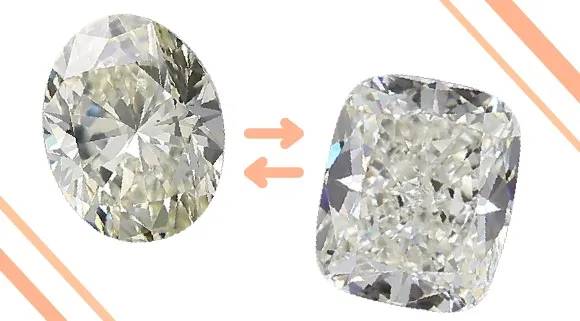 Image comparing oval cut with elongated cushion cut