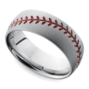 Mens Baseball Wedding Band In Cobalt With Bead Blasted Finish