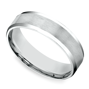 Carved Beveled Men's Wedding Ring in White Gold (6mm)