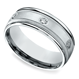 Diamond Eternity Milgrain Men's Wedding Ring in White Gold (8mm)
