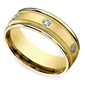 Diamond Eternity Milgrain Men's Wedding Ring in Yellow Gold (8mm)