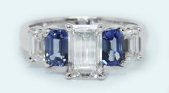Custom Diamond & Sapphire Engagement Ring in White Gold