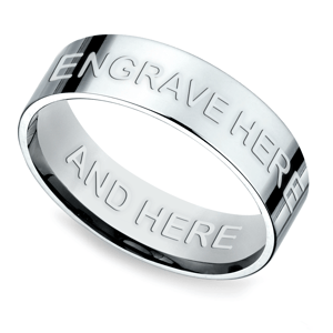 Engraved Flat Men's Wedding Ring in White Gold