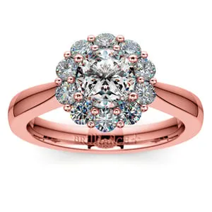 Rose Gold Floral Halo Engagement Ring