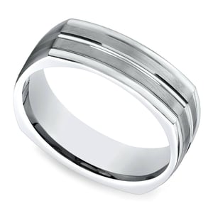 Four-Sided Satin Men's Wedding Ring in 14K White Gold (7.5mm)