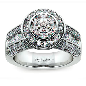 Luxury Triple Row Diamond Halo Platinum Engagement Ring Setting