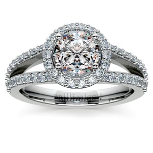 Platinum Split Shank Halo Diamond Engagement Ring Setting