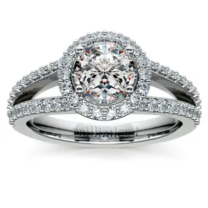 Halo Split Shank Diamond Engagement Ring in White Gold