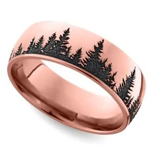Laser Carved Forest Pattern Men's Wedding Ring in Rose Gold (7mm)