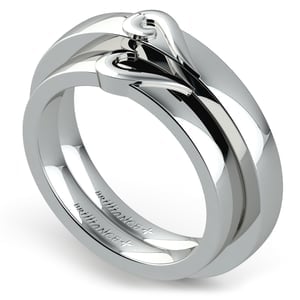 Matching Curled Heart Wedding Ring Set in White Gold