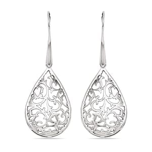 Silver Filigree Earrings In A Paisley Dangle Design