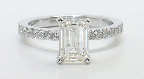 Petite Pave Emerald Diamond Engagement Ring