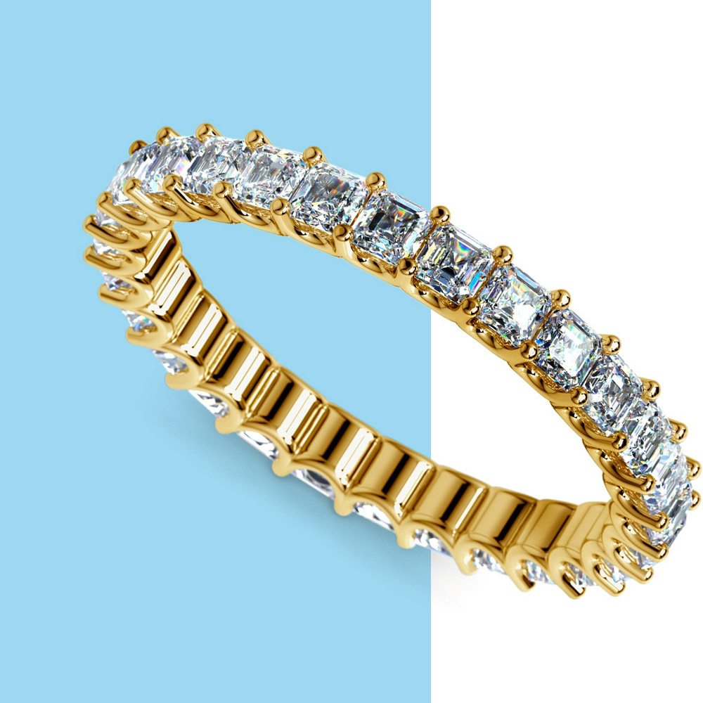 Asscher U-Prong Diamond Eternity Ring in Yellow Gold (2 ctw)