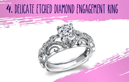 Delicate Etched Diamond Engagement Ring By Parade