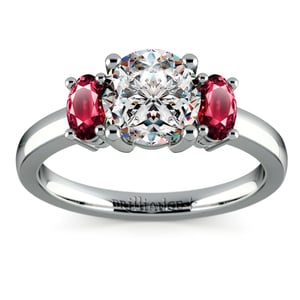 Three Stone Oval Ruby Engagement Ring In Palladium