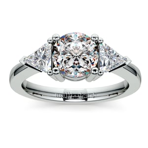 Diamond Ring With Trillion Side Stones In White Gold