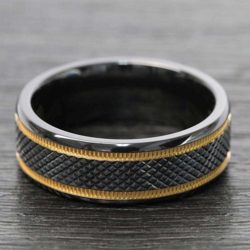 Black Mamba - Titanium Mens Wedding Ring with Gold Grooves (8mm)