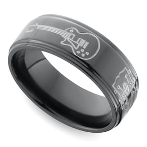 Mens Guitar Themed Wedding Ring In Zirconium