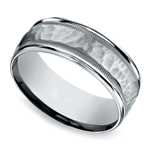 Hammered Milgrain Wedding Band In Platinum