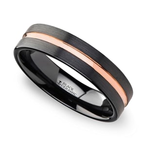 Black And Rose Gold Ceramic Mens Wedding Ring (6mm)