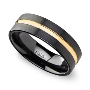 Black Ceramic Men's Wedding Ring with Yellow Groove (6mm)