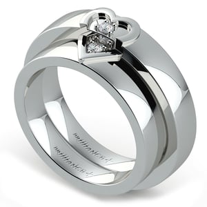 Matching Split Heart Diamond Wedding Ring Set in White Gold