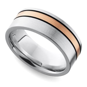 Satin Cobalt Finish Mens Wedding Band With Rose Gold