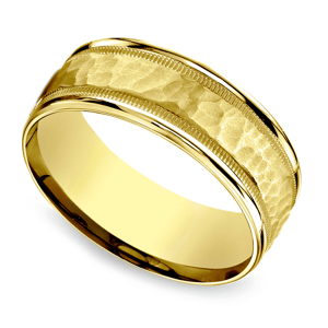 Hammered Milgrain Men's Wedding Ring in Yellow Gold (6mm)