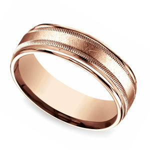 Mens Milgrain And Swirl Wedding Band In Rose Gold