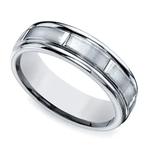 Platinum Mens Wedding Ring with Vertical Grooves (6mm)
