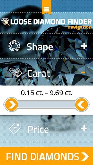 Brilliance.com Diamond Finder App | Diamond Carat Slider Screenshot