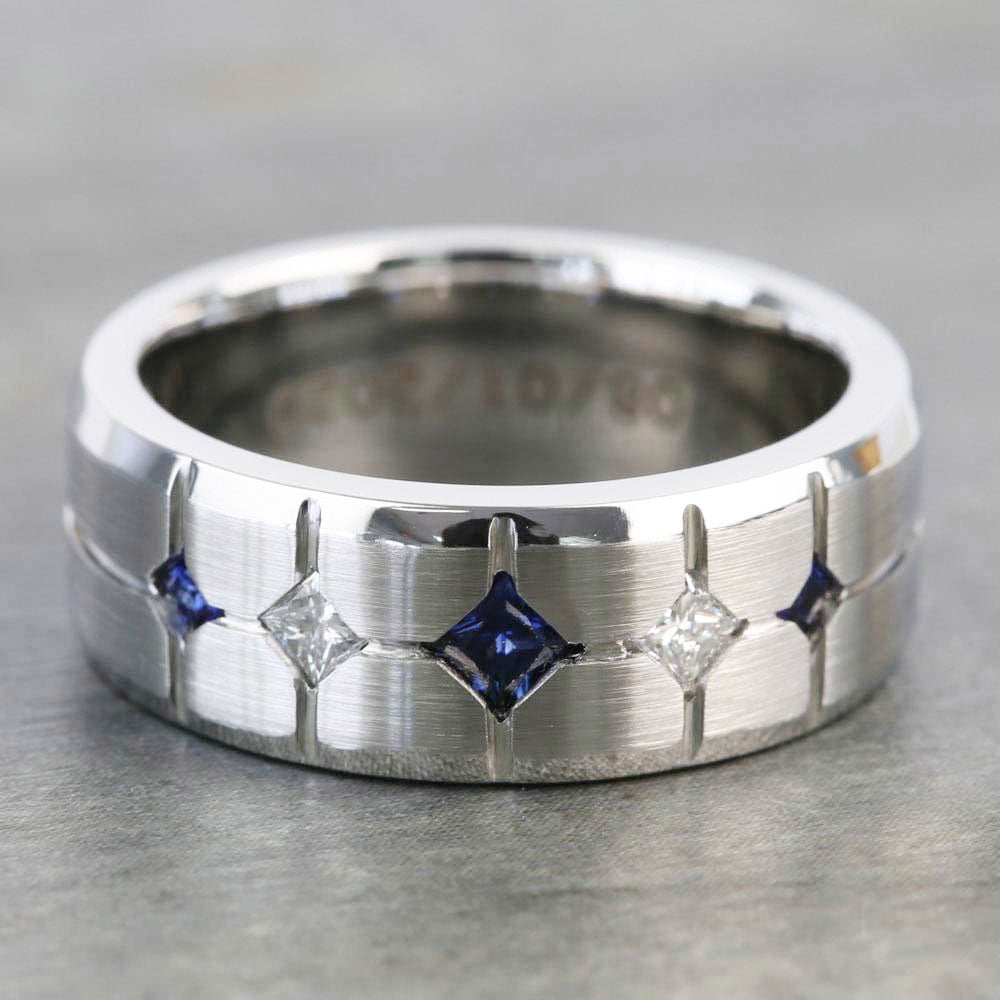 Men's 14k White Gold Slanted Diamond Channel Wedding Ring