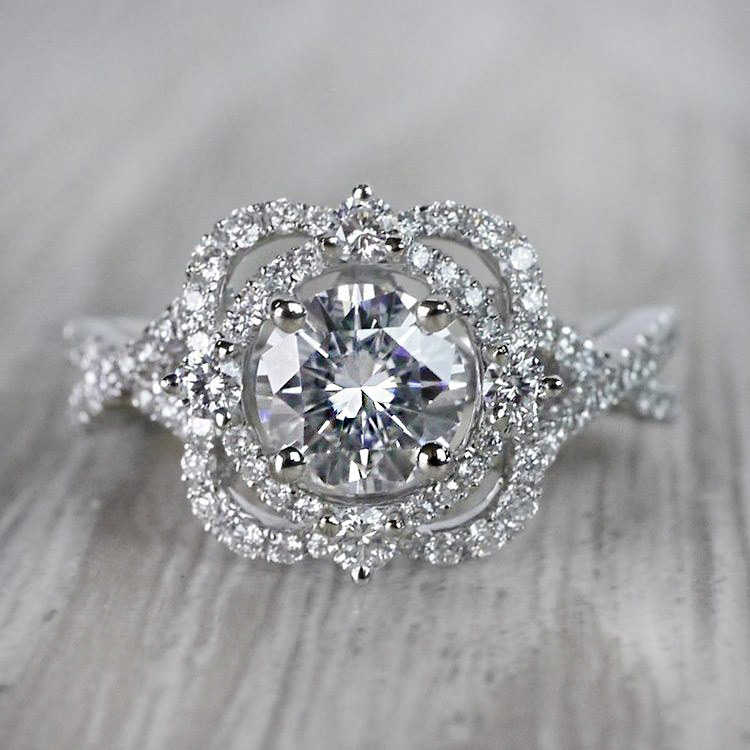 Vintage Inspired Delicate Double Halo Diamond Ring