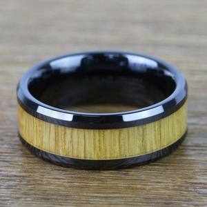 Mens Ash Wood Wedding Ring In Black Ceramic