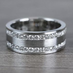 Double Channel Diamond Men's Wedding Ring in Platinum (8mm)