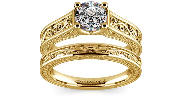 Antique Floral Engagement Ring in Yellow Gold