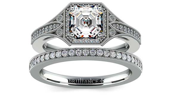 Art Deco Halo Diamond Engagement Ring in Platinum