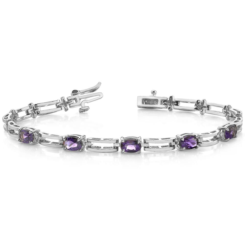 White Gold Bracelet With Amethyst Oval-Cut Gemstones (2 Ctw) | 03