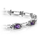 White Gold Bracelet With Amethyst Oval-Cut Gemstones (2 Ctw) | Thumbnail 01