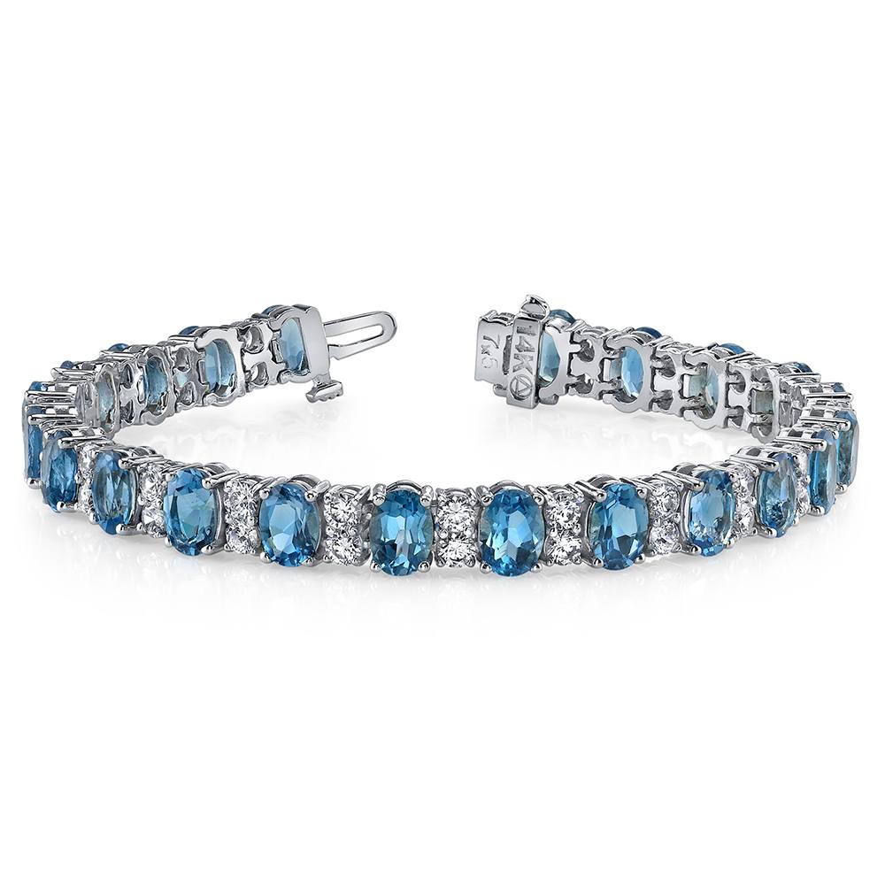 Swiss Blue Topaz Bracelet With Accent Diamonds In White Gold (17 Ctw) | 03