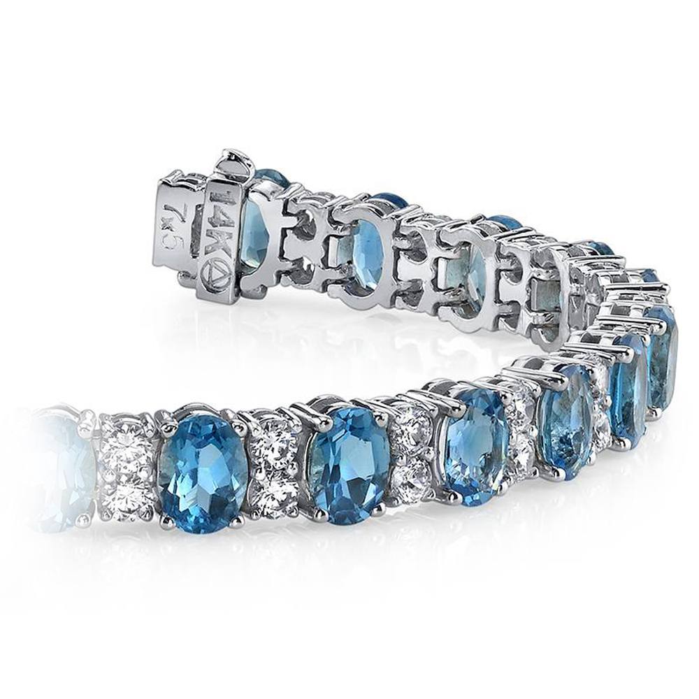 Swiss Blue Topaz Bracelet With Accent Diamonds In White Gold (17 Ctw) | 01