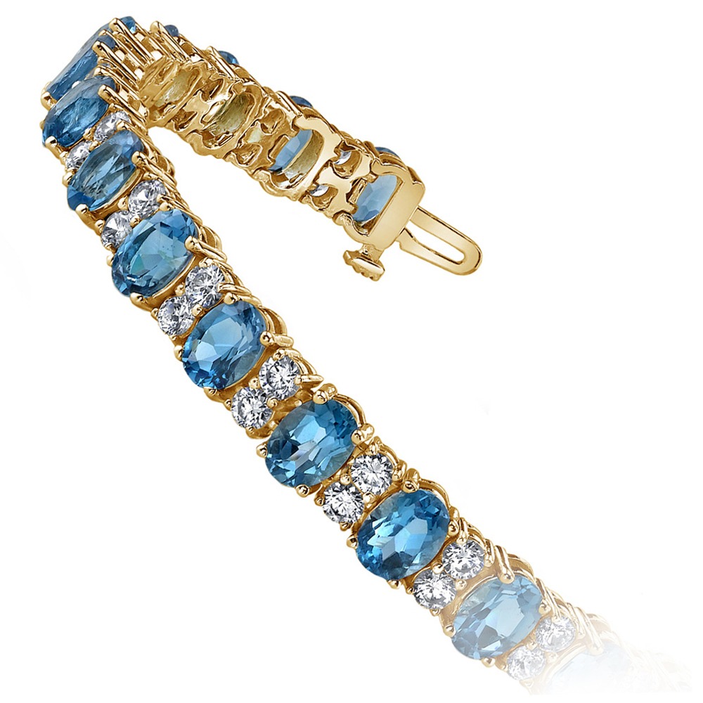Blue Topaz Bracelet In Yellow Gold With Accent Diamonds | 02