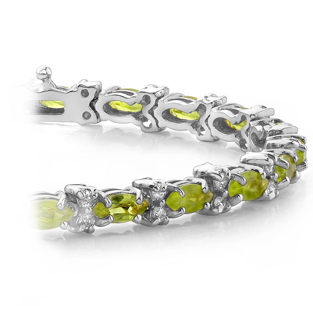 Peridot Gemstone And Diamond Bracelet In White Gold | Zoom