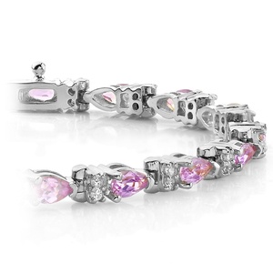 Diamond & Pink Sapphire Gemstone Bracelet in White Gold (10 ctw)