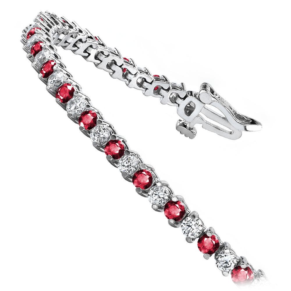 Ruby And Diamond Tennis Bracelet In White Gold | 02